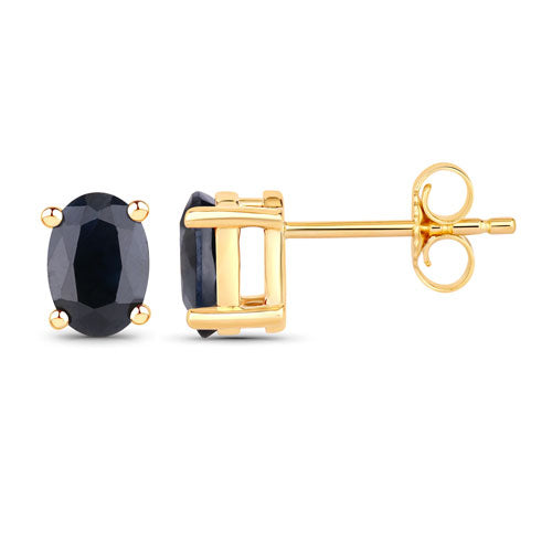 0.96 Carat Genuine Blue Sapphire 10K Yellow Gold Earrings - view 2