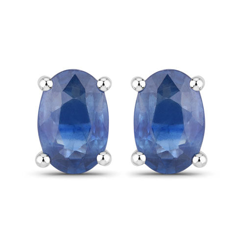 0.96 Carat Genuine Blue Sapphire 14K White Gold Earrings - view 2