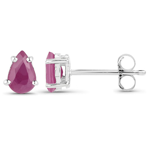 14K White Gold Plated 0.90 Carat Genuine Ruby Sterling Silver Earrings - view 2