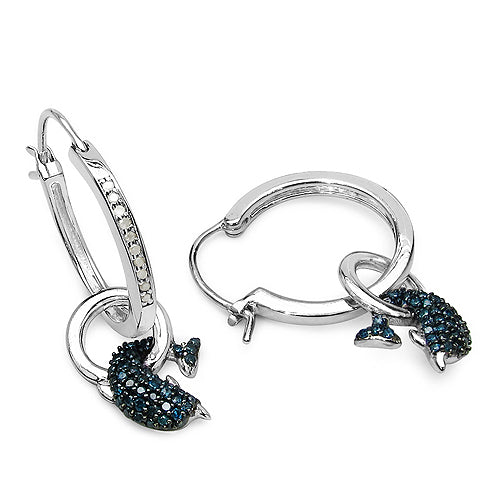 Aretes de 0,54 quilates con diamantes azules y blancos auténticos en plata de ley .925
