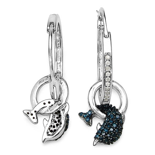 Aretes de 0,54 quilates con diamantes azules y blancos auténticos en plata de ley .925