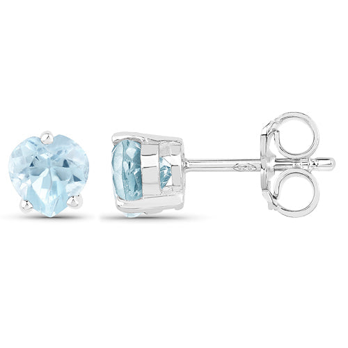 14K White Gold Plated 1.00 Carat Genuine Blue Topaz .925 Sterling Silver Earrings - view 2