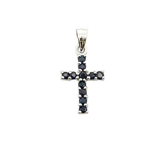 Colgante de cruz religiosa de zafiro de 0.21 ct en oro blanco de 10 kt