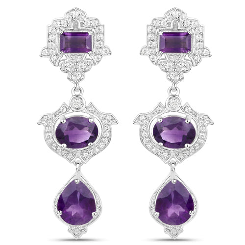 Pendientes de amatista genuina de 6,97 quilates y topacio blanco de plata de ley .925