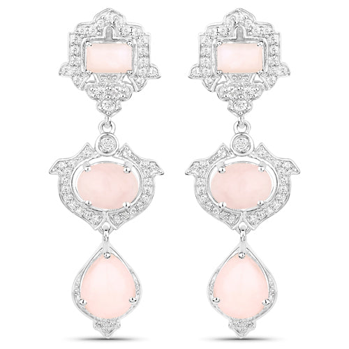 6.97 Carat Genuine Pink Opal and White Topaz .925 Sterling Silver Earrings - view 2