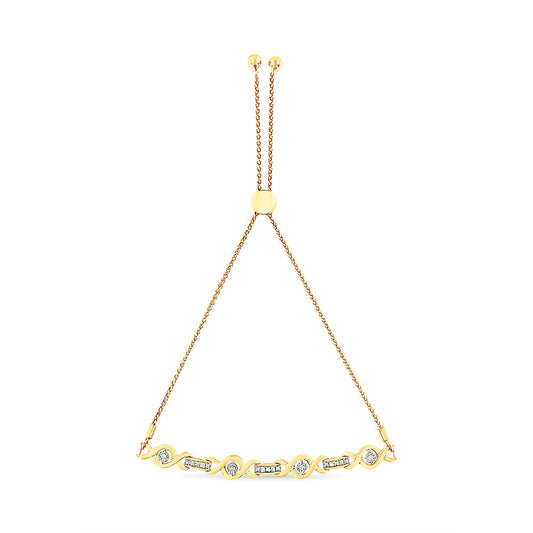 Pulsera Bolo Ajustable de 4 a 10 Pulgadas con Acentos de Diamante Engastados en Canal de Plata de Ley .925 Chapada en Oro Amarillo de 14K (Color I-J, Claridad I3)