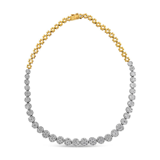 Cadena riviere de oro amarillo de 14K certificada por IGI con diamantes de talla redonda engastados en pavé de 14 3/4 quilates en total (color F-G, claridad S2-I1)