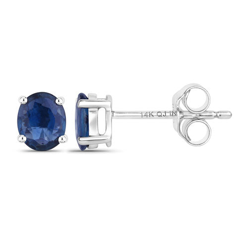 0.68 Carat Genuine Blue Sapphire 14K White Gold Earrings - view 2