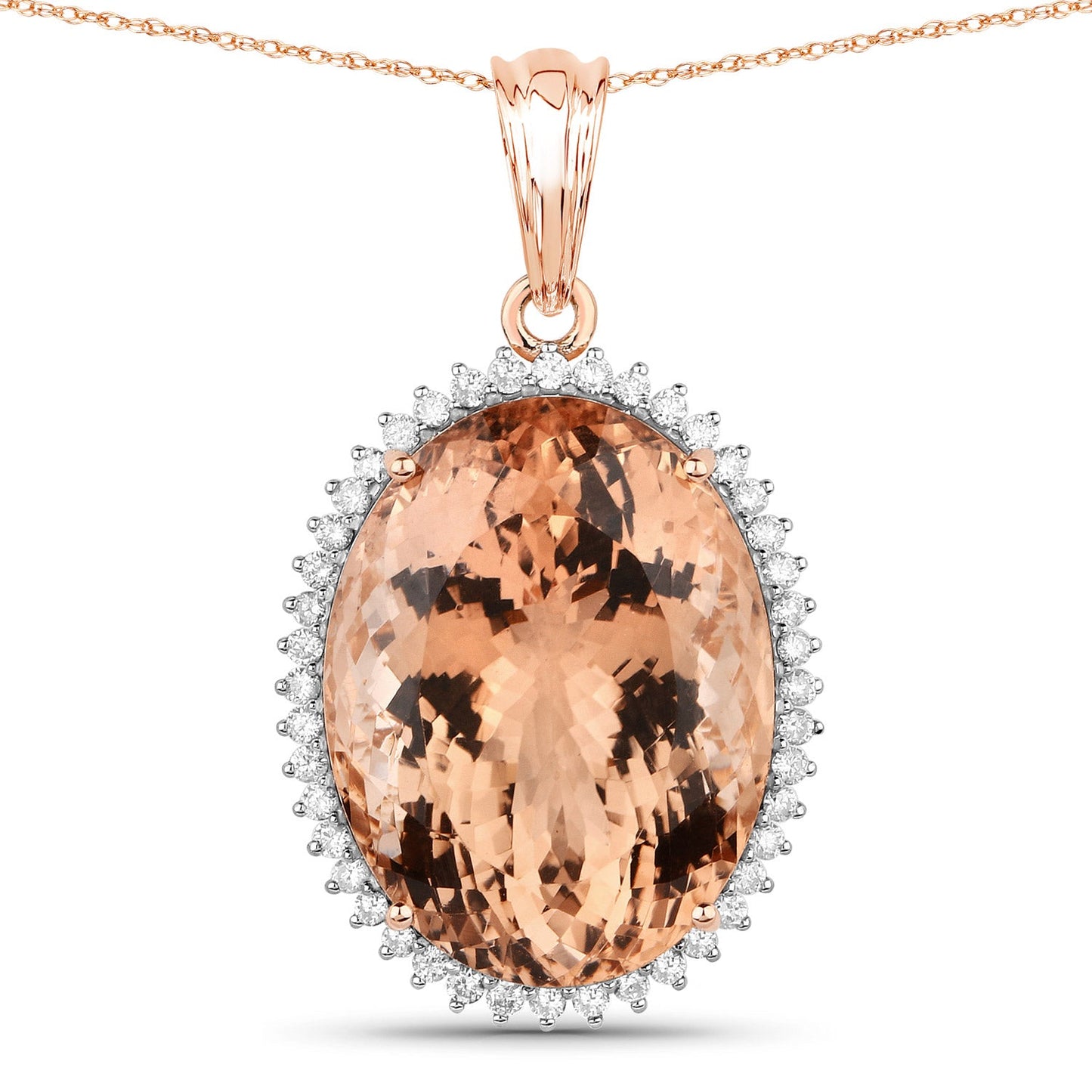 Colgante de oro rosa de 14K con morganita genuina de 22,01 quilates y diamantes blancos