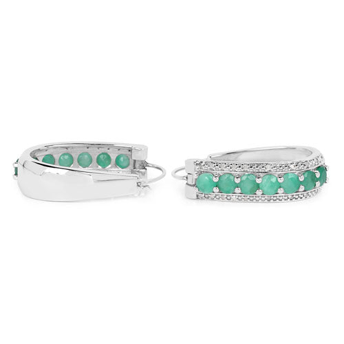 Pendientes de plata de ley .925 con 3.42 quilates de esmeralda genuina y diamantes blancos