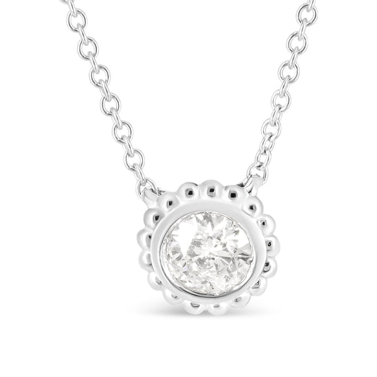 Collar con colgante de oro blanco de 10K, acabado en girasol, con diamantes redondos de 1/2 quilate engastados en bisel, 45 cm (color I-J, claridad I1-I2)