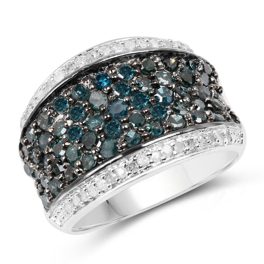 Anillo de plata de ley .925 con diamante azul auténtico de 1.38 quilates y diamante blanco