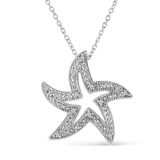 Collar con dije de estrella de mar de plata de ley .925 con acento de diamante engastado en garra de 45,72 cm (color I-J, claridad I1-I2)
