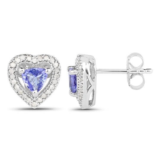 1.20 Carat Genuine Tanzanite & White Diamond .925 Sterling Silver Earrings - view 2