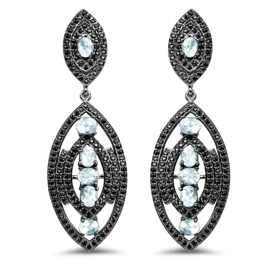 Pendientes de plata esterlina .925 con topacio azul genuino y espinela negra de 8.80 quilates