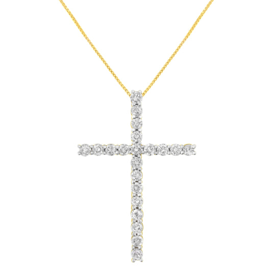Colgante de cruz de oro amarillo de 10K chapado en plata de ley .925 con diamante de corte redondo de 4.0 Cttw (color J-K, claridad I1-I2) - 18"