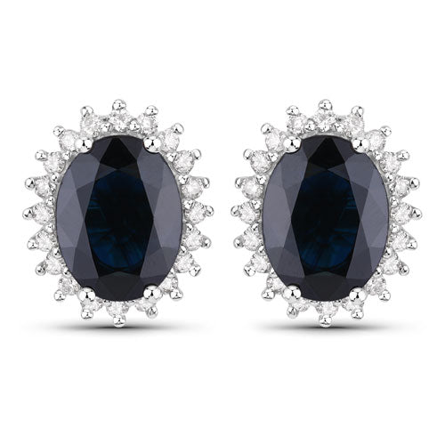 Aretes de oro blanco de 14 quilates con zafiros azules genuinos de 3.32 quilates y diamantes blancos