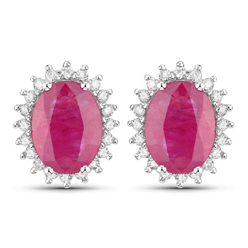 Pendientes de oro blanco de 14 quilates con rubí auténtico de 3.14 quilates y diamantes blancos