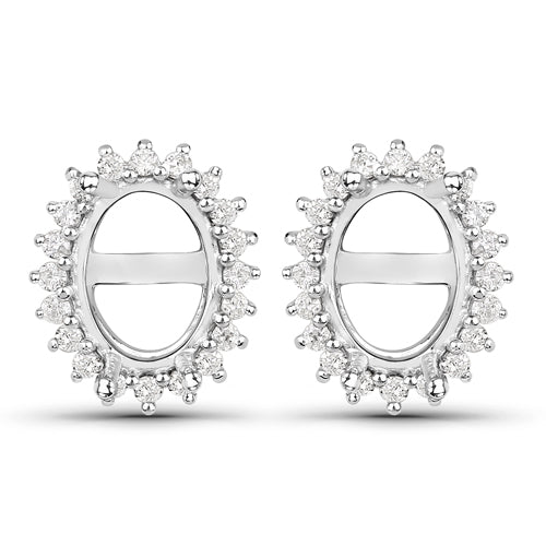 Pendientes de semimontura de oro blanco de 14K con diamante blanco auténtico de 0,26 quilates - para gemas ovaladas de 8x6 mm
