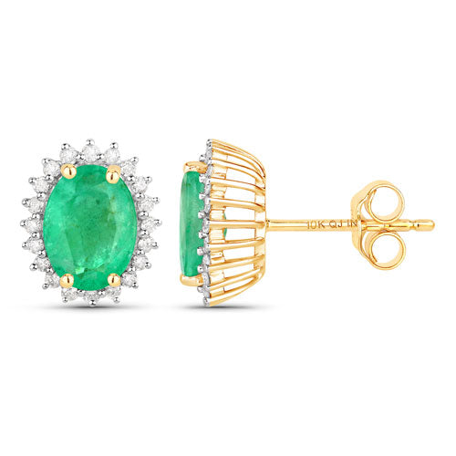 Pendientes de oro amarillo de 10K con esmeraldas auténticas de Zambia de 2,66 quilates y diamantes blancos