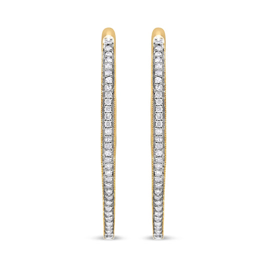 Pendientes de oro amarillo de 10 quilates con diamantes de talla redonda (1 quilate total, color I-J, claridad I2-I3)
