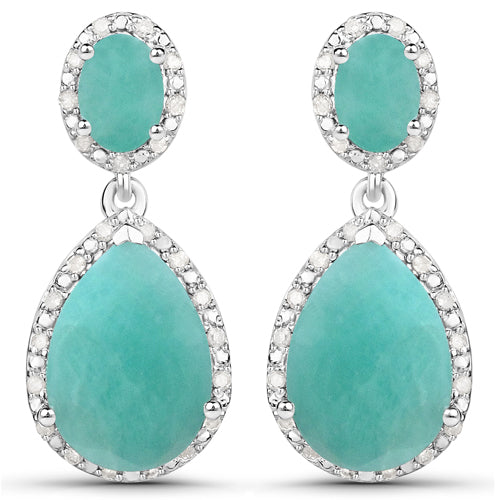 9.64 Carat Genuine Emerald and White Diamond .925 Sterling Silver Earrings - view 2