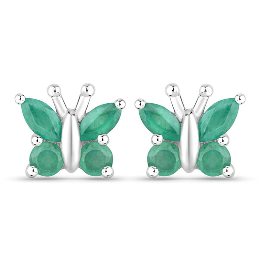 Pendientes de plata de ley .925 con esmeralda auténtica de 0,88 quilates