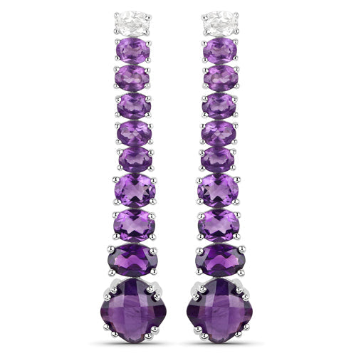 18K White Gold Plated 7.58 Carat Genuine Amethyst and White Topaz .925 Sterling Silver Earrings - view 2