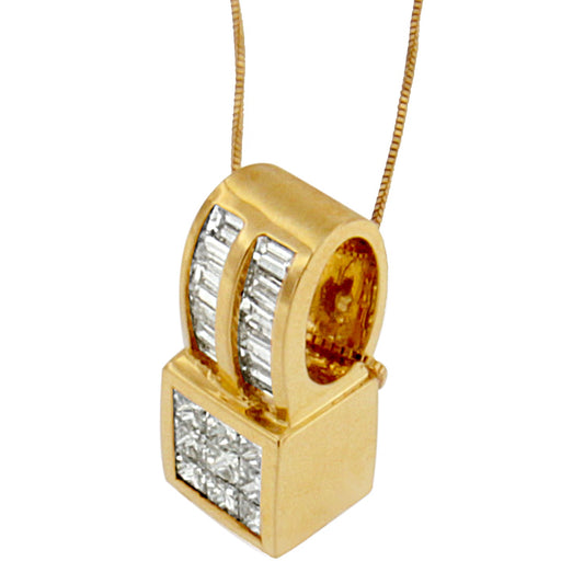 Collar con colgante de diamante de oro amarillo de 14K de 1,25 ct. en total, corte princesa y baguette, diseño geométrico (H-I, VS1-VS2)