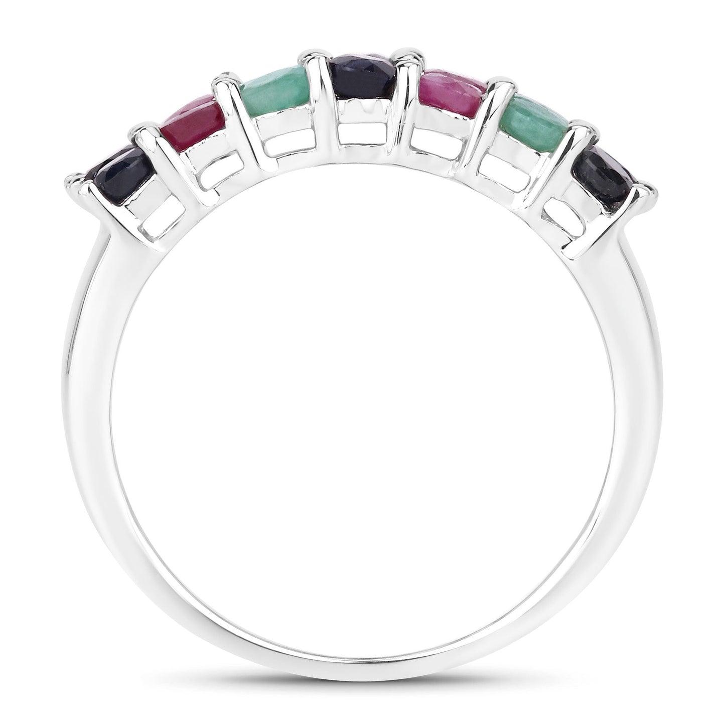 Anillo de Plata Fina .925 con Esmeralda, Rubí y Zafiro Negro Genuinos de 3.40 Quilates