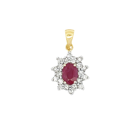 Colgantes de moda de 1,65 ct de rubíes y diamantes en oro amarillo de 14 K