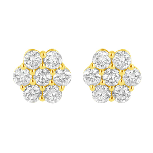 14K Yellow Gold 1/2 Cttw Brilliant Round Cut Diamond Floral Cluster Stud Earrings with Pushbacks - view 2