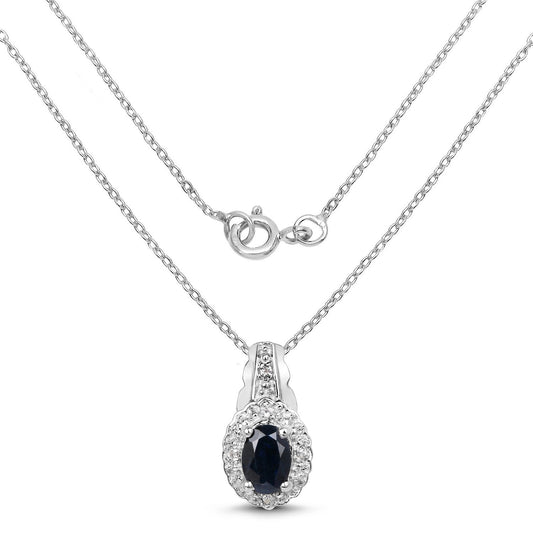 0.98 Carat Genuine Blue Sapphire and White Topaz .925 Sterling Silver Pendant