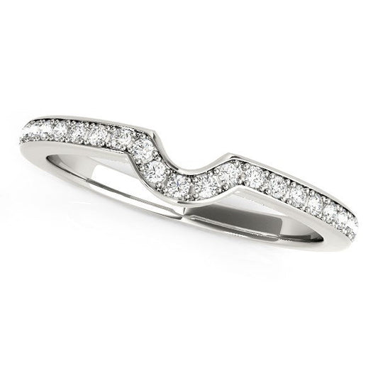 Anillo de boda con diamantes engastados en curva moderna de oro blanco de 14k (1/8 cttw)