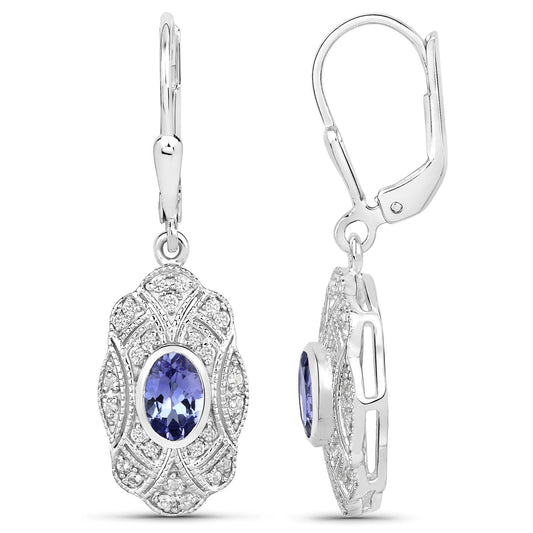 1.12 Carat Genuine Tanzanite and White Topaz .925 Sterling Silver Earrings - view 2