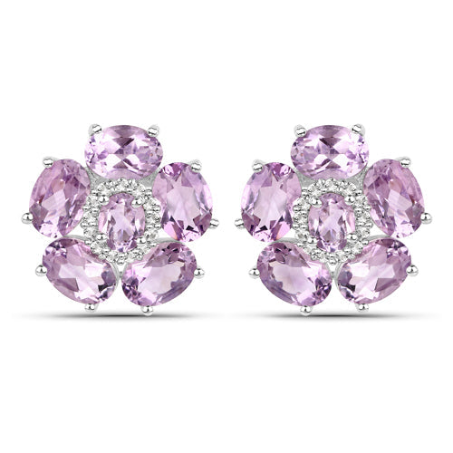 18K White Gold Plated 7.74 Carat Genuine Pink Amethyst and White Topaz .925 Sterling Silver - view 2