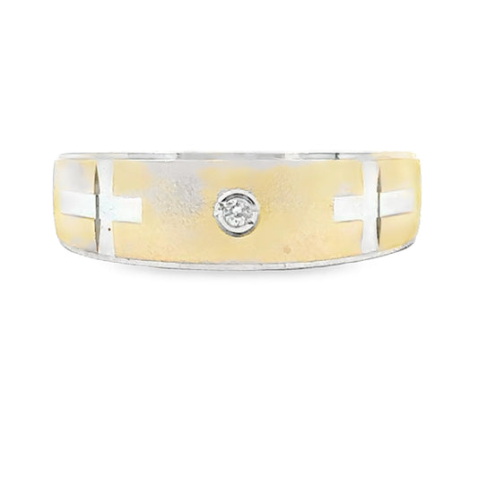 Anillo para hombre .02ct, de plata de ley y oro de 14 quilates