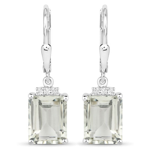 7.23 Carat Genuine Green Amethyst and White Topaz .925 Sterling Silver Earrings - view 2