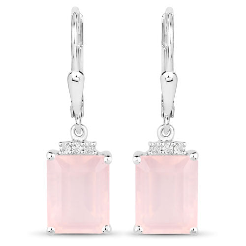 6.23 Carat Genuine Rose Quartz and White Topaz .925 Sterling Silver Earrings - view 2