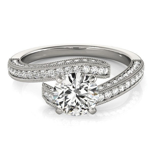 Anillo de compromiso de oro blanco de 14k con diamante redondo estilo "bypass" (1 1/2 ct. p.t.)
