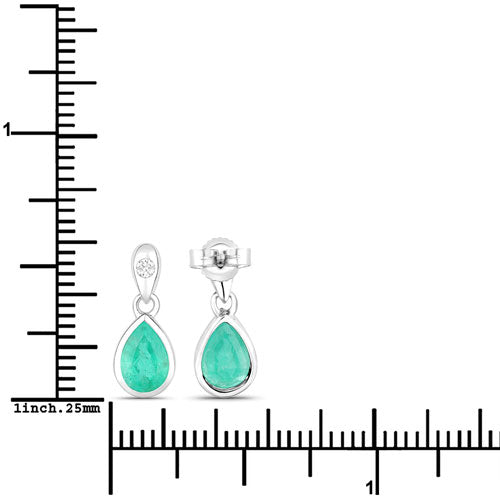 1.35 Carat Genuine Zambian Emerald and White Diamond 10K White Gold Earrings
