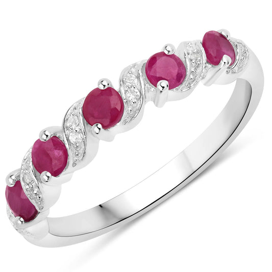 0.69 Carat Genuine Ruby and White Topaz .925 Sterling Silver Ring