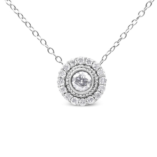 Collar con colgante de círculo tipo halo de plata de ley .925 con diamante redondo de 1/2 quilate de peso total de 45,72 cm (color I-J, claridad I2-I3)