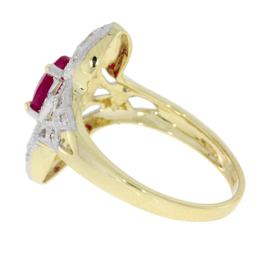 Anillo de oro amarillo de 10 KT con diamante y rubí de 1,05 qt