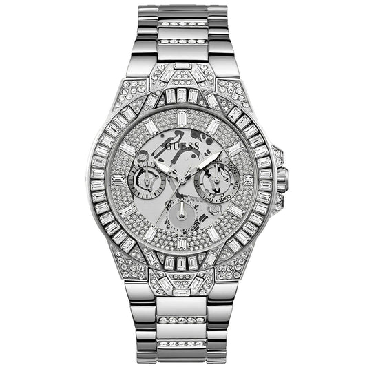 Guess para hombre multifunción plateado moderno