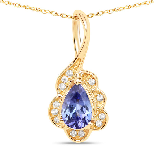 Colgante de oro amarillo de 14K con tanzanita genuina de 0,40 quilates y diamantes blancos