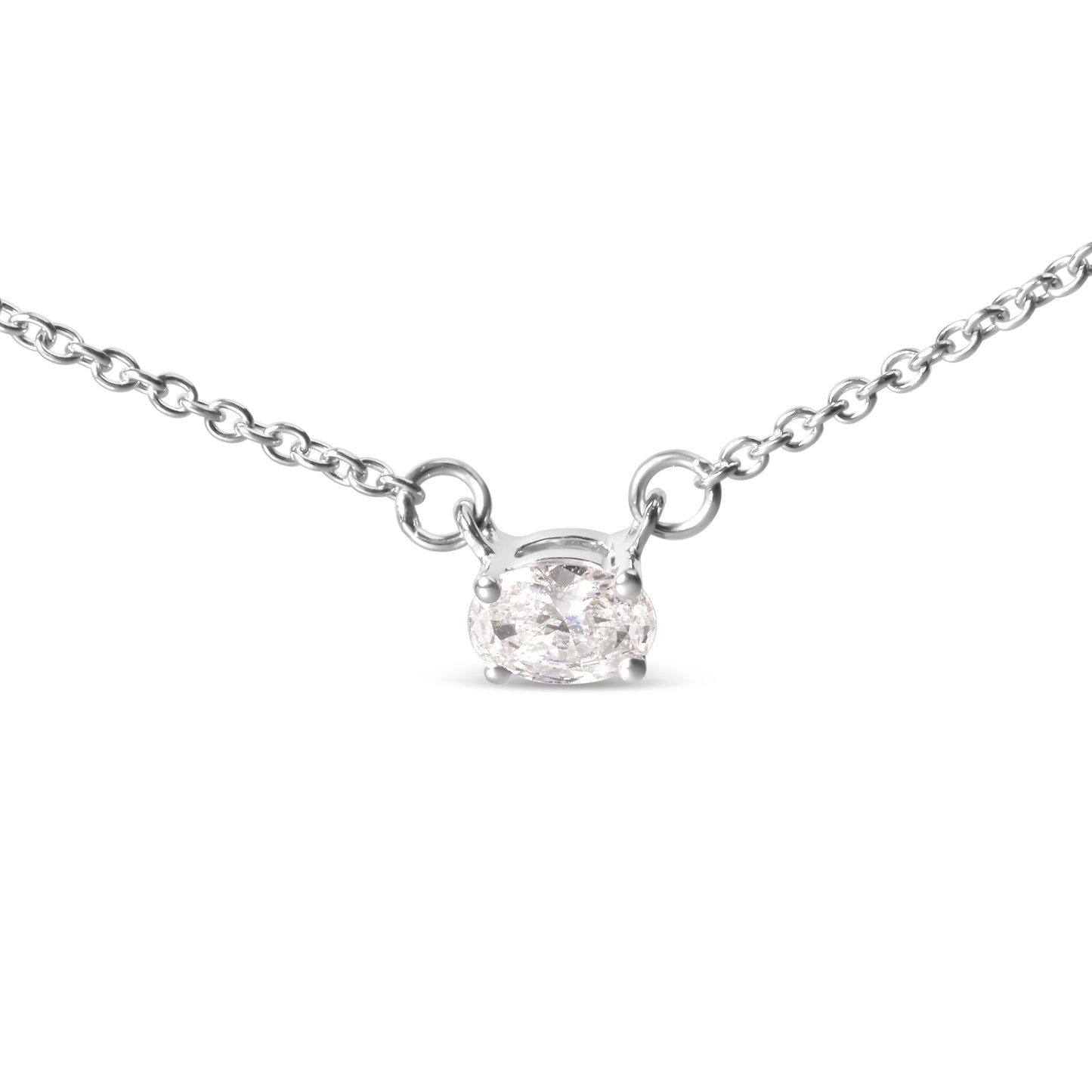 Collar con colgante de oro blanco de 14 quilates y 1/4 quilates de diamante cultivado ovalado solitario en horizontal de 18" (color G-H, claridad VS2-SI1)