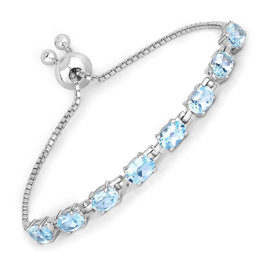 Pulsera de plata de ley .925 con topacio azul genuino de 7,60 quilates