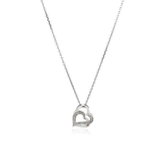 Colgante de plata de ley con motivo de doble corazón con diamantes (0,06 cttw)