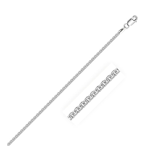 Cadena de caja redonda de plata de ley rodiada de 1,5 mm
